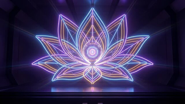 Neon lotus flower glowing light spiritual futuristic zen.