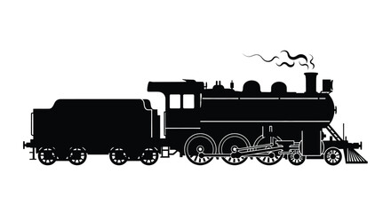 A striking black silhouette of a vintage steam locomotive with detailed features evoking nostalgia silhouette high quality professional modern elegant stylish clean © CreativeAlim02
