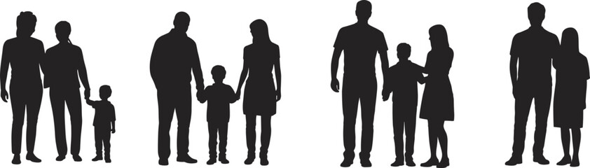Fototapeta premium family, silhouette, parents, children, standing, together, relationship, generation, love, care, unity, people, bonding, lifestyle, support, parenthood, childhood, society, protection, togetherness