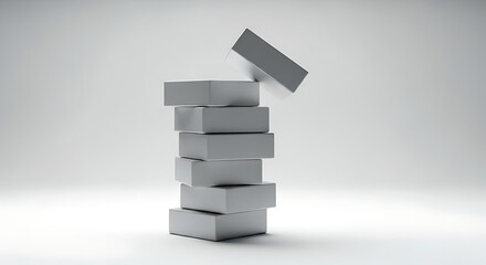 Stack of gray blocks with one block falling off.