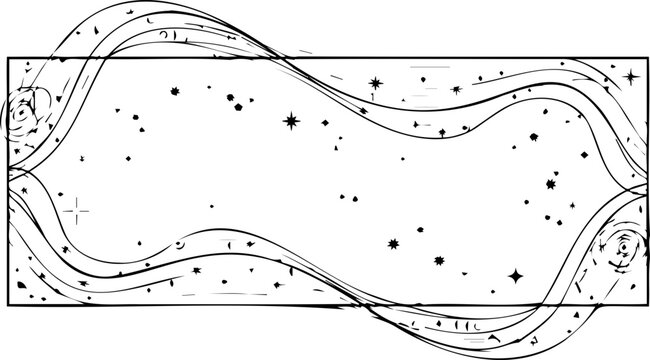 A minimalist vector graphic illustration of a starry night sky with wavy lines and dots