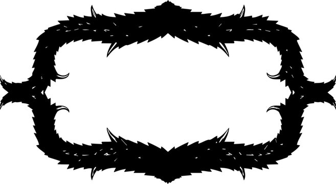 A black dragon shaped border frame vector graphic with a white background