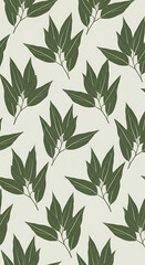 Green Leaves Pattern on Cream Background