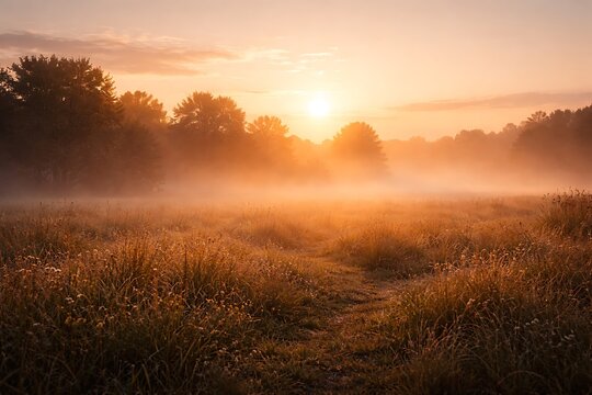 Golden Sunrise Misty Forest
