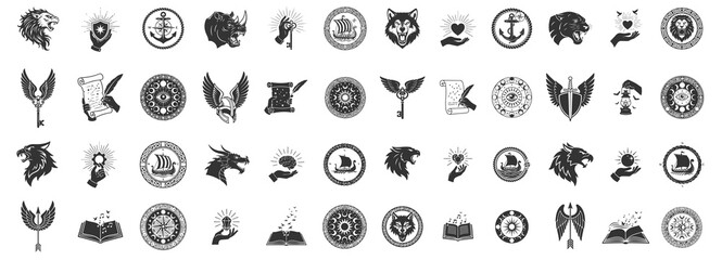 Alchemy and Fantasy RPG Icons, Minimalist Woodcut Style © 99VectorS