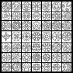 Black and White Mandala Patterns on Grid Background