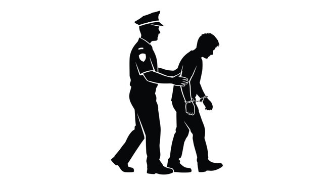 A police officer escorts a suspect in handcuffs depicting a moment of law enforcement and control silhouette high quality professional detailed