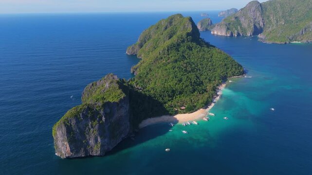 Aerial View of Helicopter Island Dilumacad in El Nido Palawan, tour travel destination in Philippines 