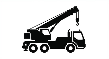 A stark black silhouette depicts a mobile construction crane showcasing industrial power and engineering expertise silhouette high quality professional detailed modern elegant