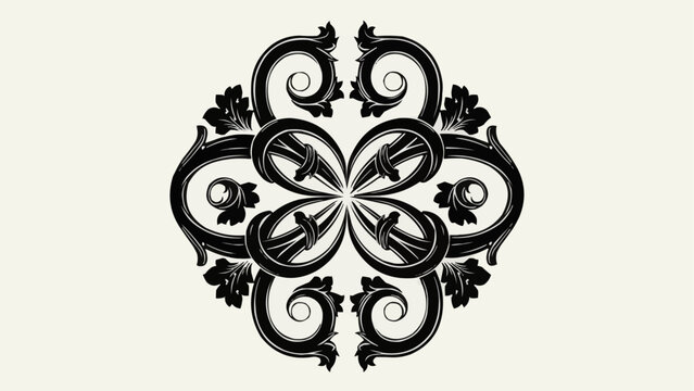 Intricate black ornamental flourish design symmetrical pattern.