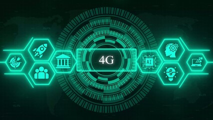 Obraz premium Digital showing 4 G technology with interconnected hexagonal and futuristic hexagonal interconnected 1