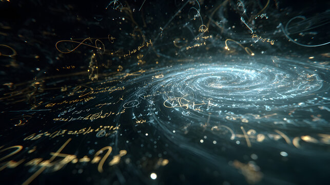 Floating mathematical formulas and equations on dark background symbolizing science, education, analytics, problem solving, physics concepts and intellectual research.