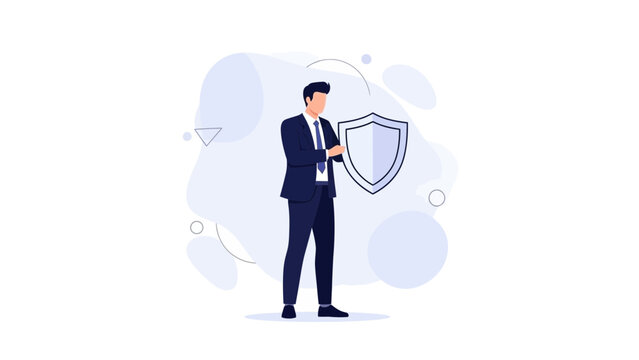 Businessman Holding Shield Icon, Security and Protection Concept