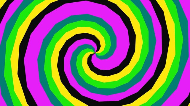 Vibrant Psychedelic Spiral Loop - Abstract Geometric Swirl Background in Pink, Green, and Yellow for Modern Social Media and VJ Visuals