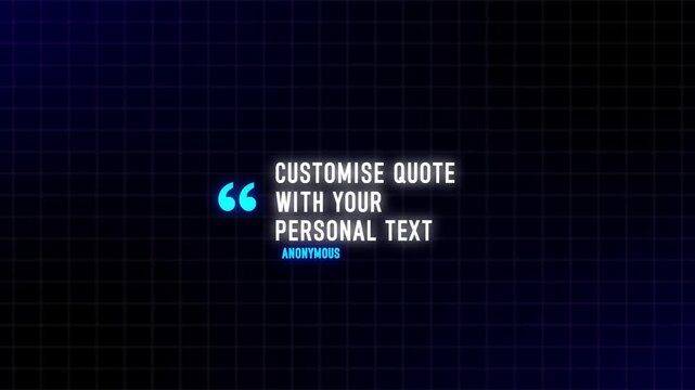 Quote graphic with neon blue quotation marks and grid background text typography