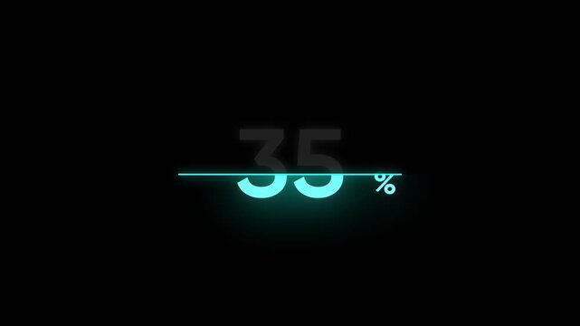 Glowing neon blue progress bar with percentage indicator on black background loading twenty one percent