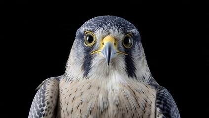 Obraz premium Close-Up Portrait of a Peregrine Falcon Against a Black Background