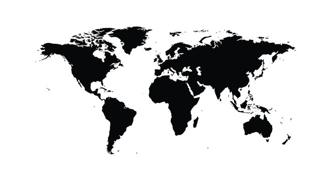 World map illustration in stark black and white a dramatic silhouette