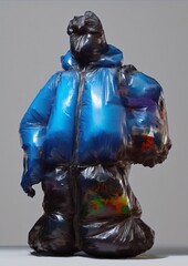 Obraz premium Plastic bag figurine with colorful trash puffs
