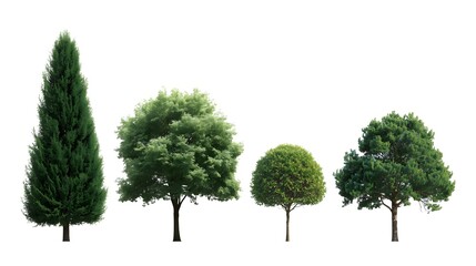 Four green trees isolated on white background digital illustration minimalist nature design vector art