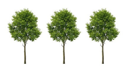 Fototapeta premium Three green trees isolated on white background minimalist nature design clean aesthetic growth concept