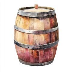 Obraz premium Wooden barrel with metal bands showcasing a rustic design ideal for wine or beer storage in a vintage setting