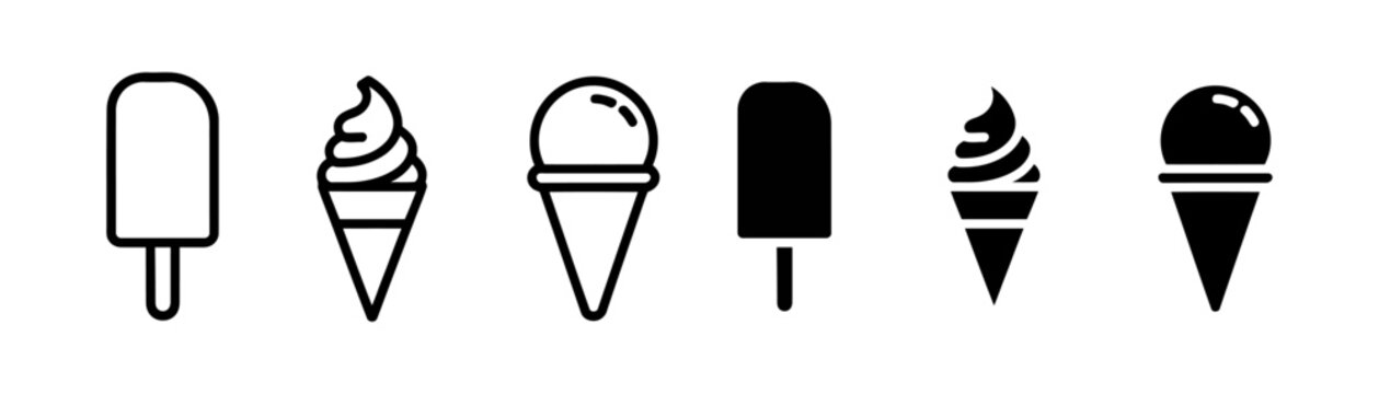 Ice cream icon vector. Frozen dessert popsicle and waffle cone summer treat symbol set. Vector illustration