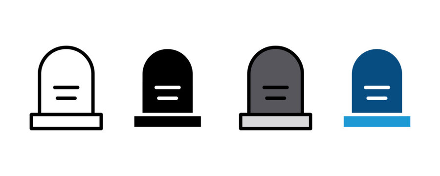 Gravestone icon vector. Cemetery headstone and funeral memory monument symbol set. Vector illustration.