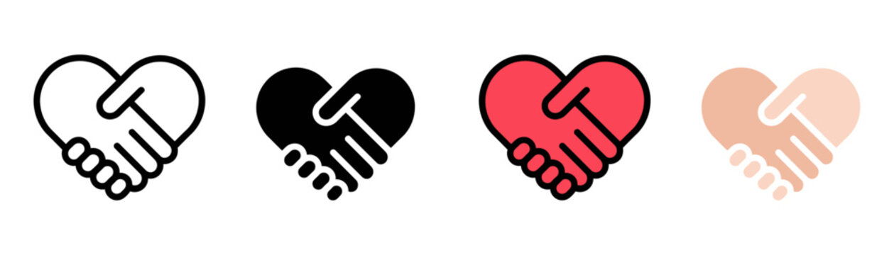 Heart handshake icon vector. Partnership agreement and charity support love symbol set. Vector illustration