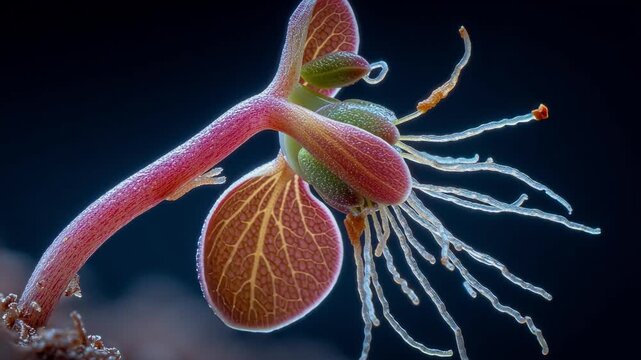 Close-up time-lapse of tiny plant tendrils slowly reaching and grasping for a support with organic movement, Generative AI Videos.