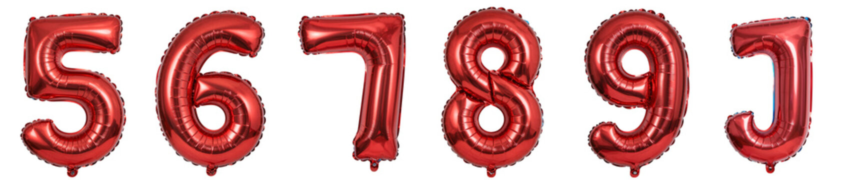 A series of red balloons with numbers 5678J written on them. The balloons are arranged in a row, with the numbers 5678J appearing in the middle. The balloons are red and seem to be floating in the air