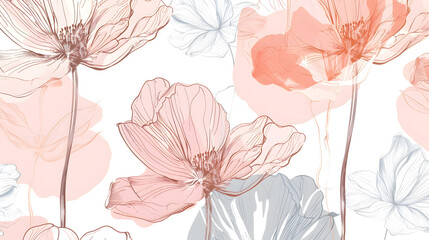 Seamless pattern with pink flowers on white background 