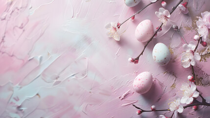 Easter eggs on pink background banner with space for lettering	
