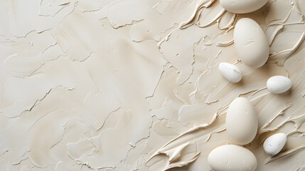 Beige eggs creamy cosmetic texture, Easter banner for the beauty industry banner, Easter beige banner with eggs 	