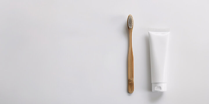 Eco-friendly bamboo toothbrush on a white background