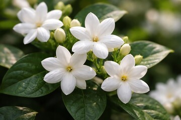 Fototapeta premium Close-Up of Blooming Sampaguita (Jasminum sambac), National Flower of the Philippines