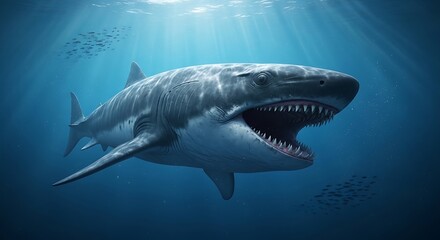Naklejka premium Great white shark in ocean
