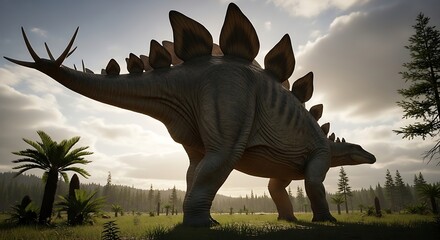 Fototapeta premium Stegosaurus in a prehistoric landscape