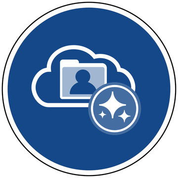 KI Datenschutz und Cloud Profil Symbol blaues Schild Vektor Illustration k&uuml;nstliche Intelligenz f&uuml;r Benutzerdaten Sicherheit und Cloud Speicher Design