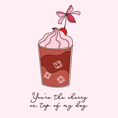 Iced drink with whipped cream and cherry vector