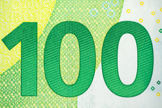 Macro Close Up of One Hundred Euro Banknote Detail