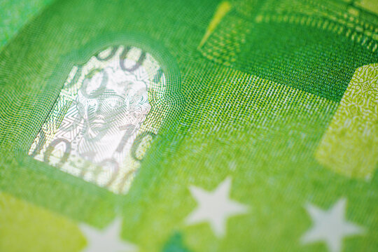 Macro Close Up of One Hundred Euro Banknote Detail