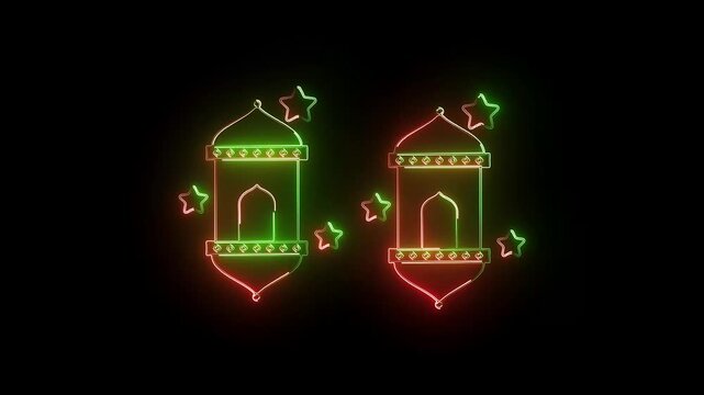 Glowing Ramadan Radiance and Festival of Light green and rad saber animation with black background.
