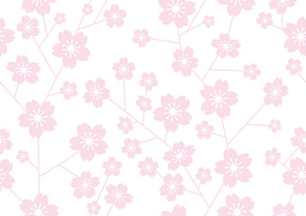 Seamless Cherry Blossom Floral Pattern Isolated On A White Background. Pastel Color Vector Illustration. Horizontally And Vertically Repeatable. 