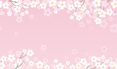 Seamless Cherry Blossom Background With Text Space Isolated On A White Background. Vector Illustration. Horizontally Repeatable.
