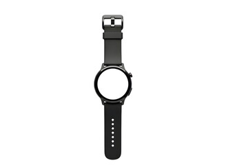 Black smartwatch with leather strap isolated on transparent background