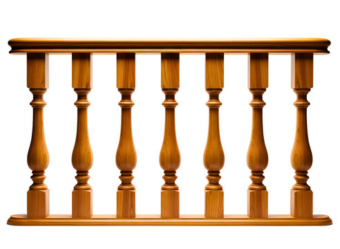Wooden balustrade railing with spindles isolated on transparent background