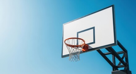 Naklejka premium Basketball hoop and backboard against clear blue sky background