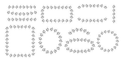 Obraz premium Stars wreath set. Outline stars frames. Hand drawn doodle stars elements. Round,oval rectangle, Circular template. Vector flat illustration for apps, websites