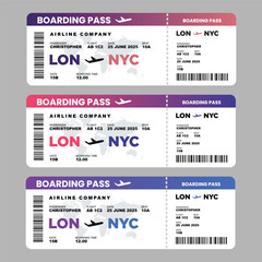 Boarding pass composition with information about passenger. Vector stock illustration.